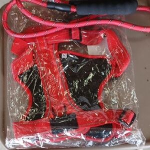 NEW UNOPENED - Red and Black Dog Harness and Leash Set